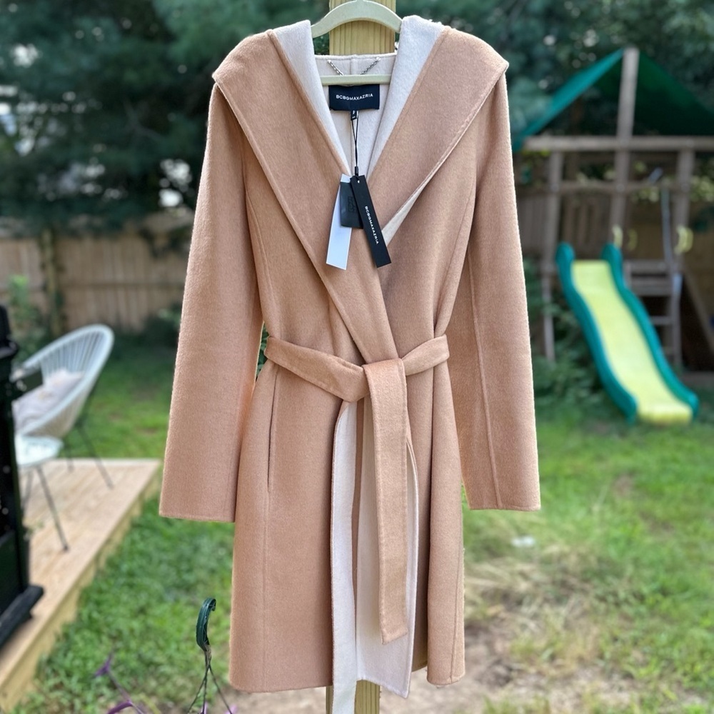 BCBG MAXAZRIA Wool Wrap Long Soft Hooded Jacket Coat XS BCBGMAXAZRIA almost sold - Picture 1 of 12